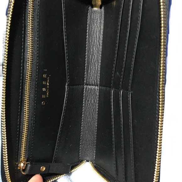 DESERI Black Leather and Gold Handware Paris Wristlet Clutch Paris Hand Painted - Picture 16 of 16